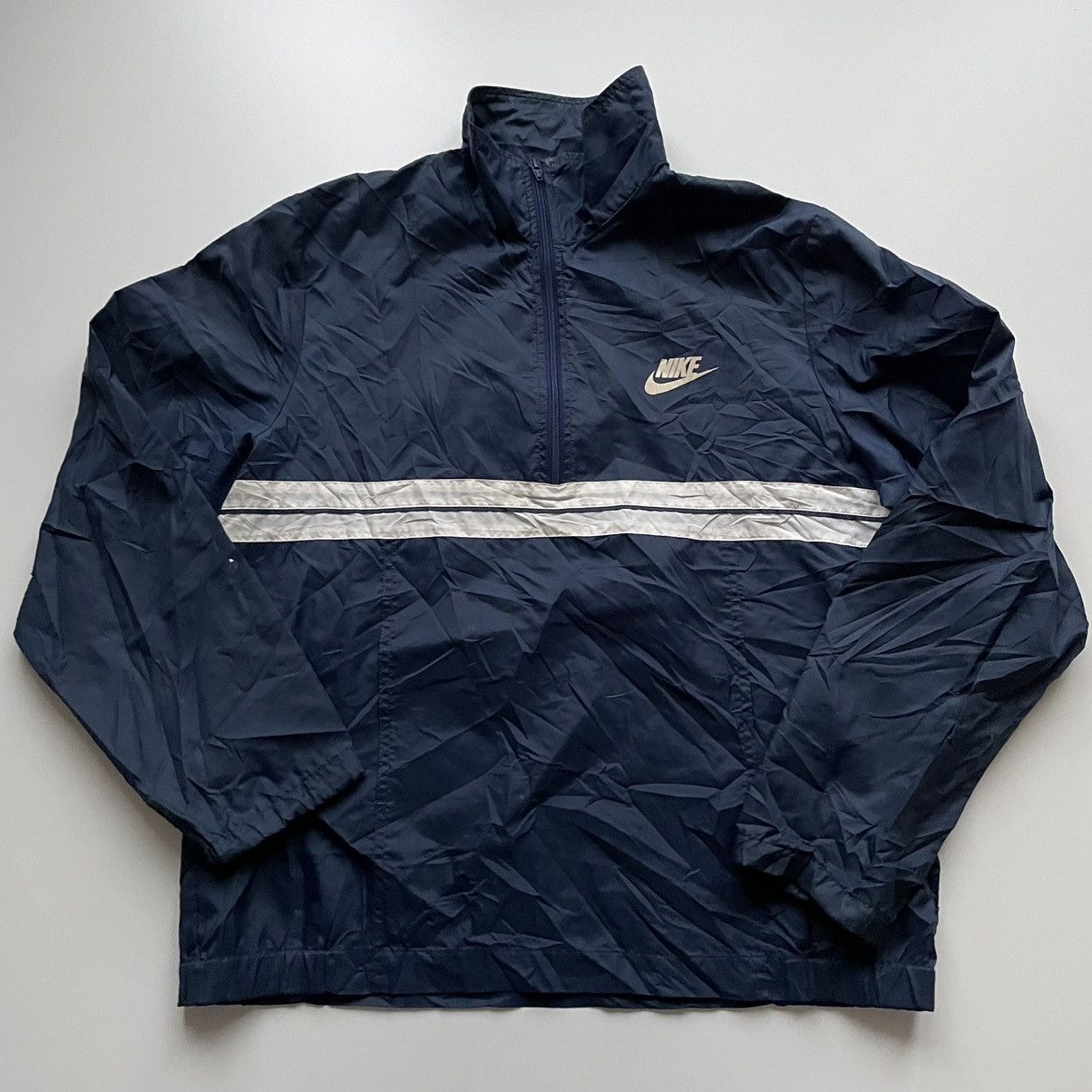 Vintage 80s Nike Nylon Pullover Windbreaker Large Rare Navy L