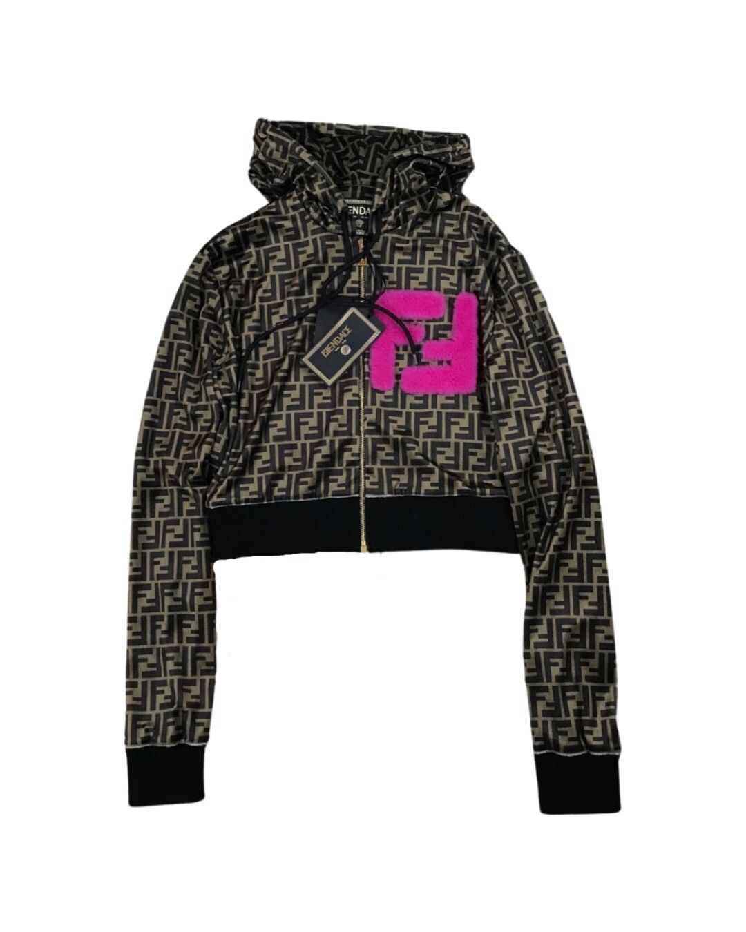 Fendi Versace Fendace FF logo crop zip up hoodie TOP DRWR