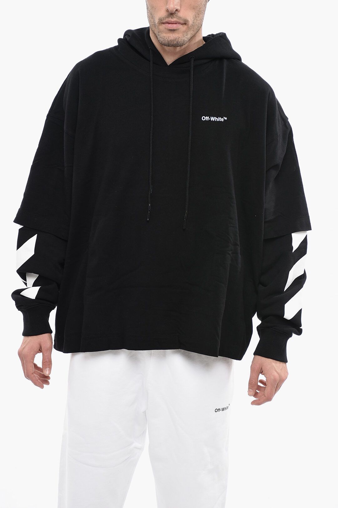 Off White og1mm0424 Permanent Double Layer Hoodie in Black TOP DRWR