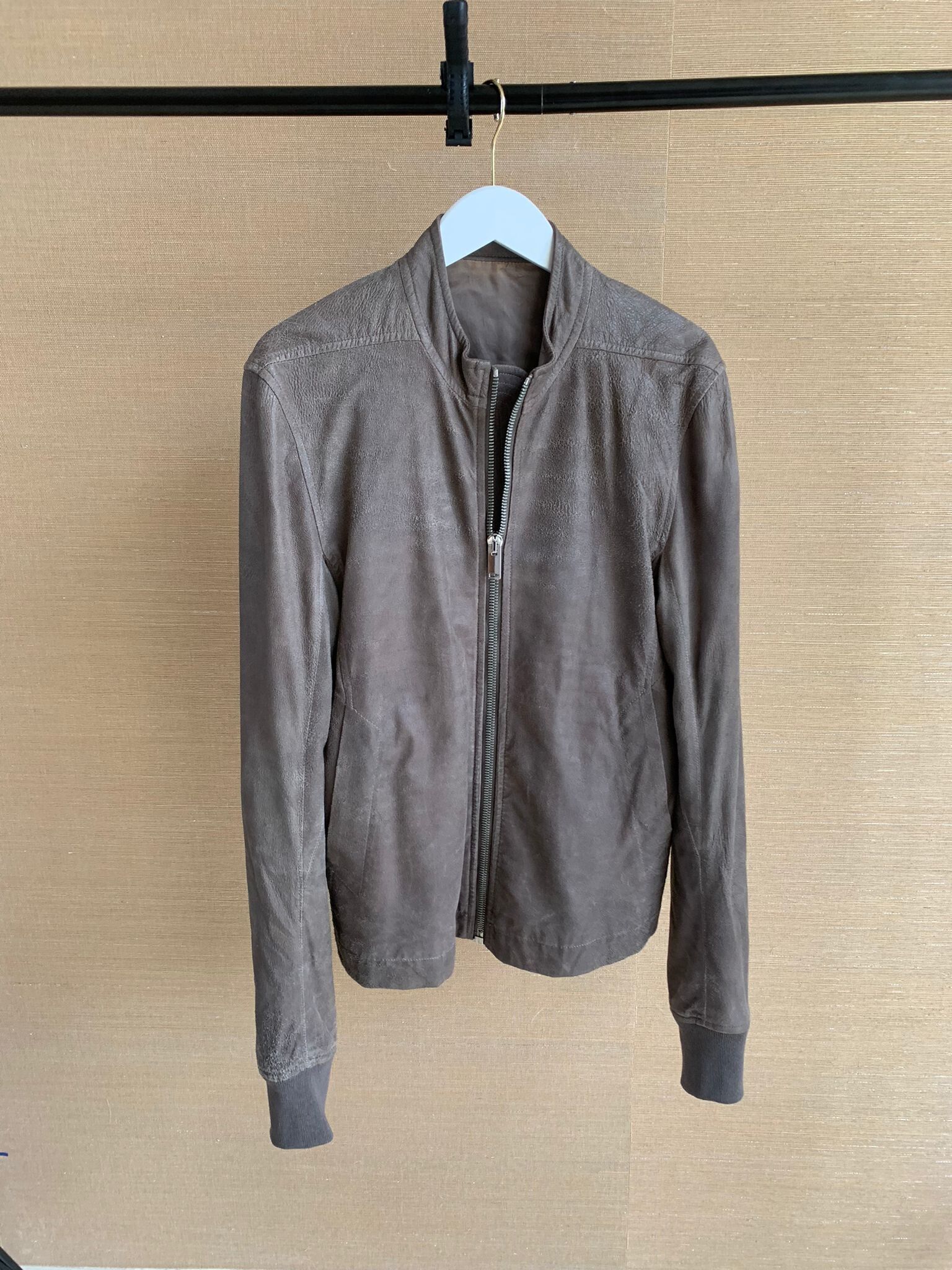 Rick Owens Intarsia Leather Jacket in DNA Dust TOP DRWR