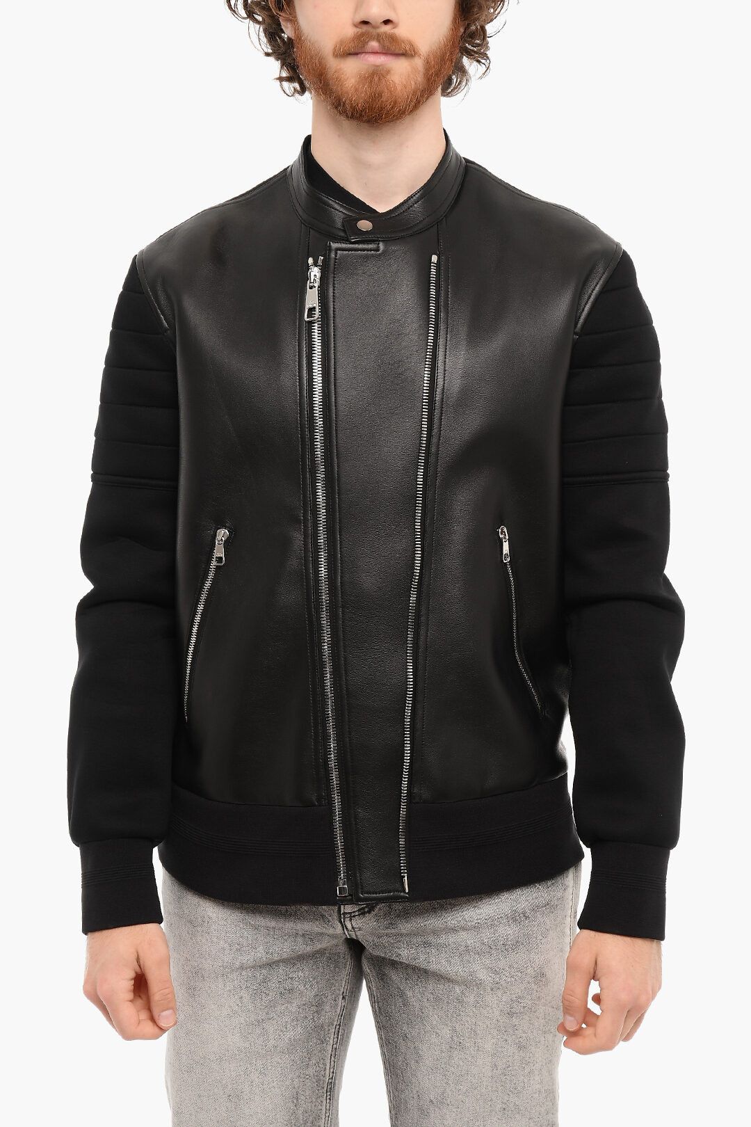 Neil Barrett og1mm1223 Leather Jacket in Black TOP DRWR