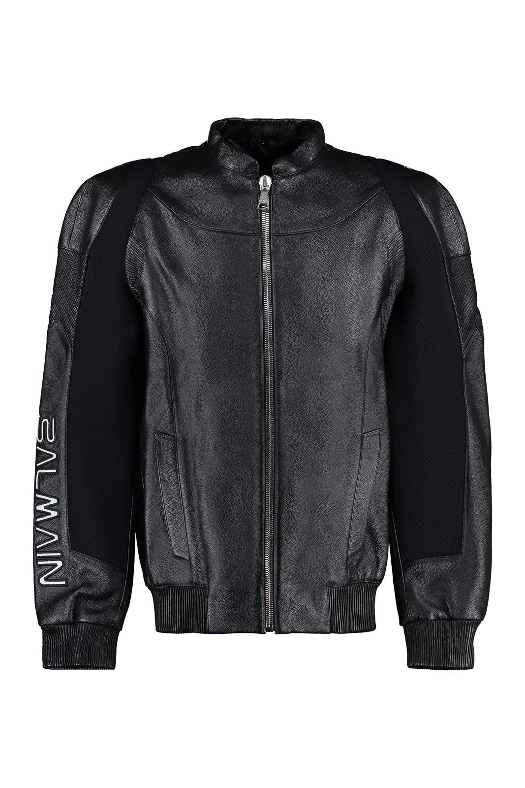 Balmain o1srvl11e1123 Zipped Leather Bomber Jacket in Black TOP DRWR