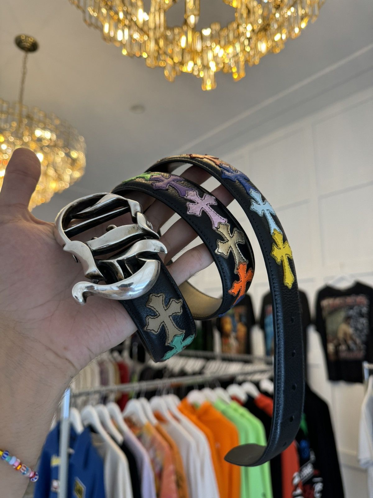 Chrome hearts CH BUCKLE + rainbow patch Belt strap Sz 36 | TOP DRWR
