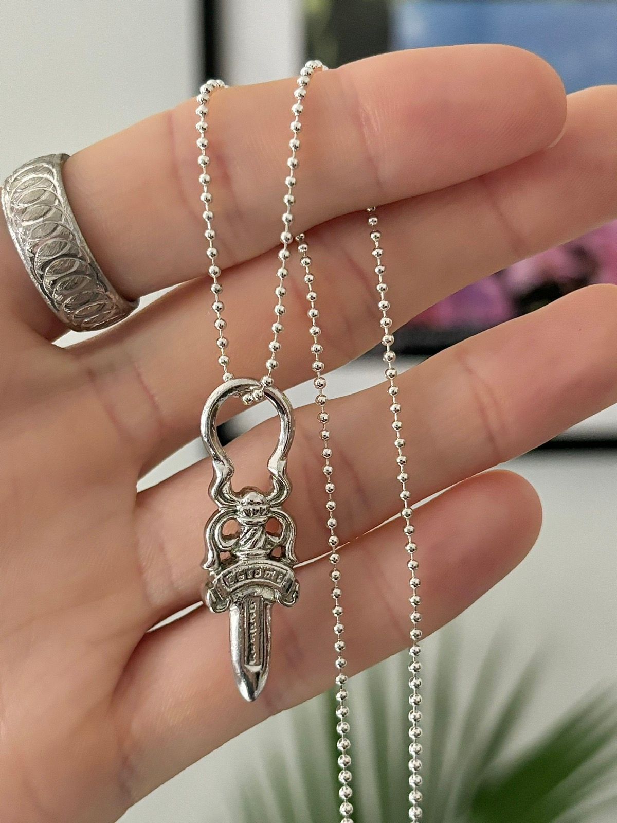 Chrome newest hearts dagger necklace