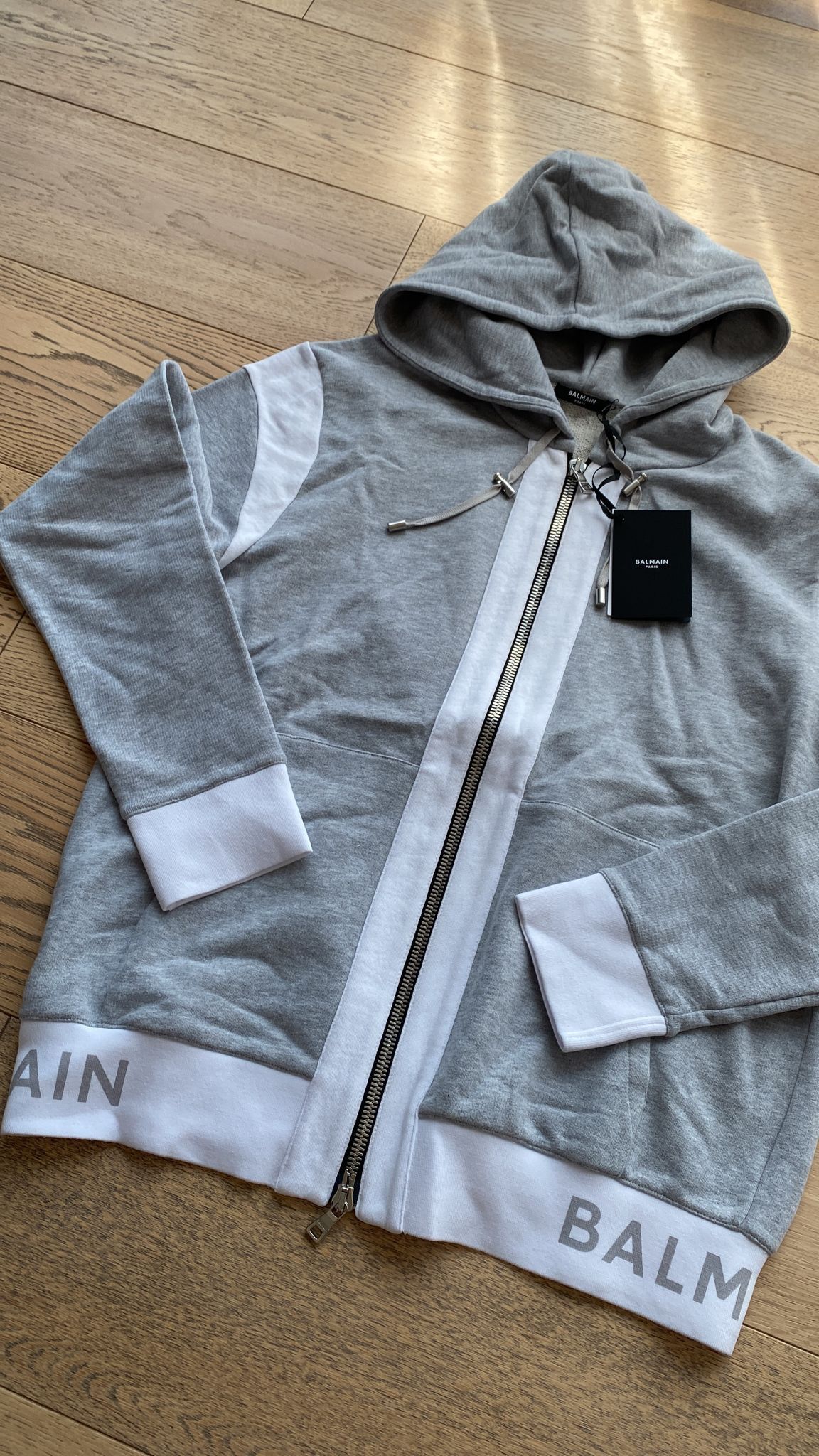 Grey balmain hoodie best sale