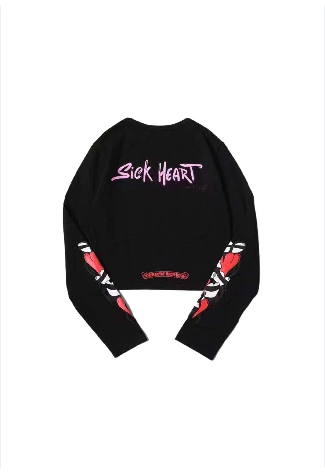 希少コラボ【Chrome Hearts × Matty Boy】Sick Heart crop top Chrome Hearts Matty boy sick hearts long sleeve crop top tee