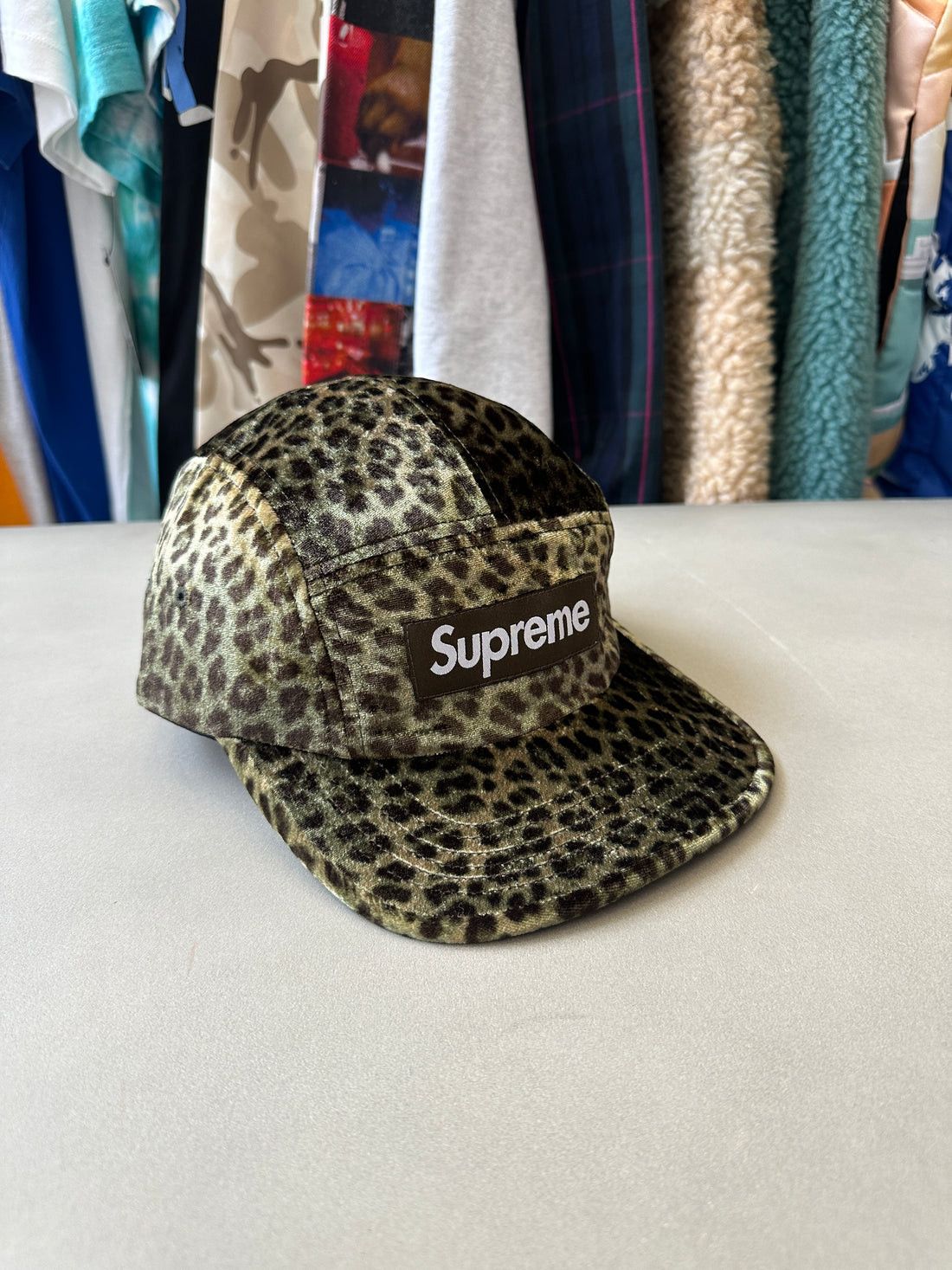 Supreme Leopard Velvet Box Logo Hat Camp Cap Olive TOP DRWR