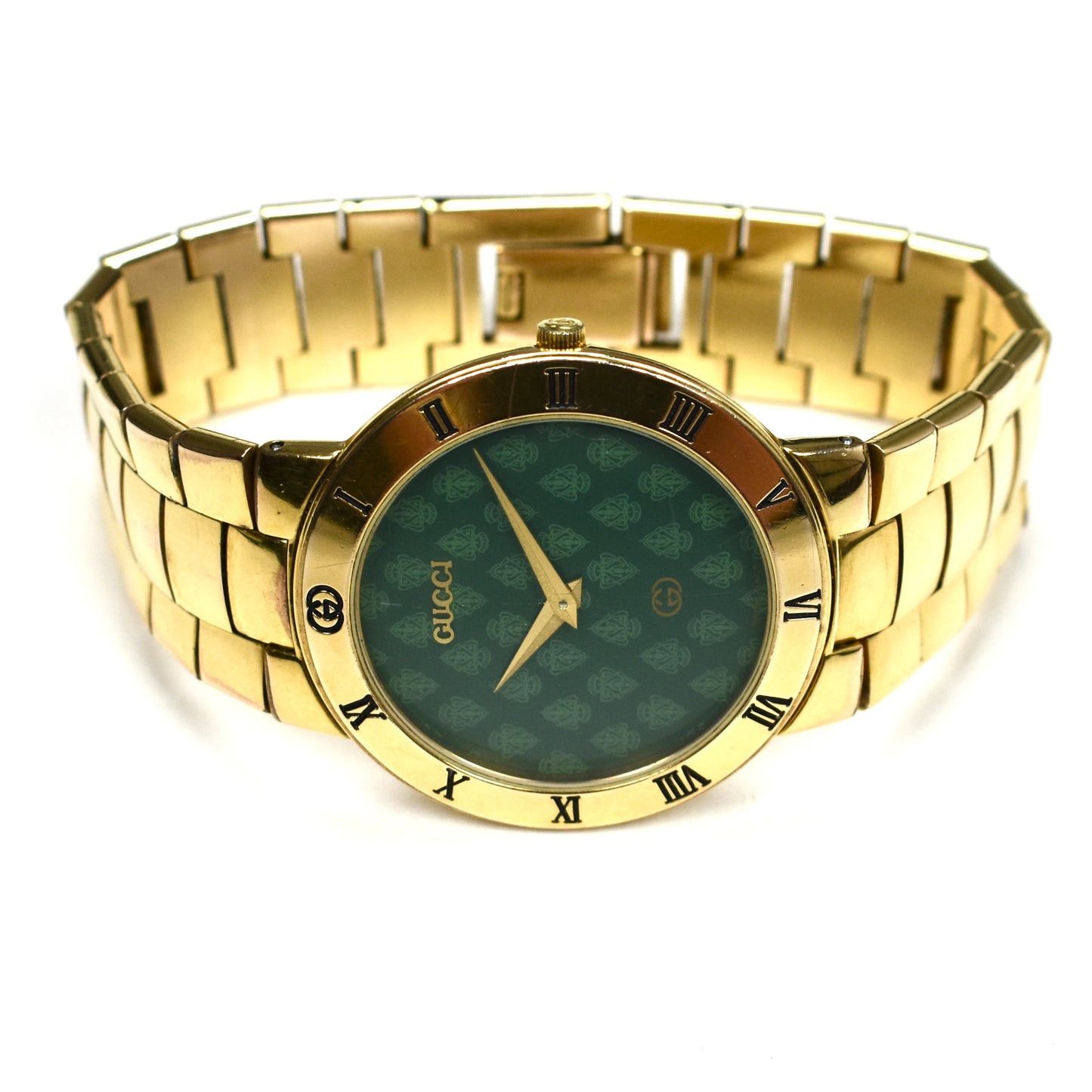Gucci 3300M Gold Green Crest Dial Watch TOP DRWR