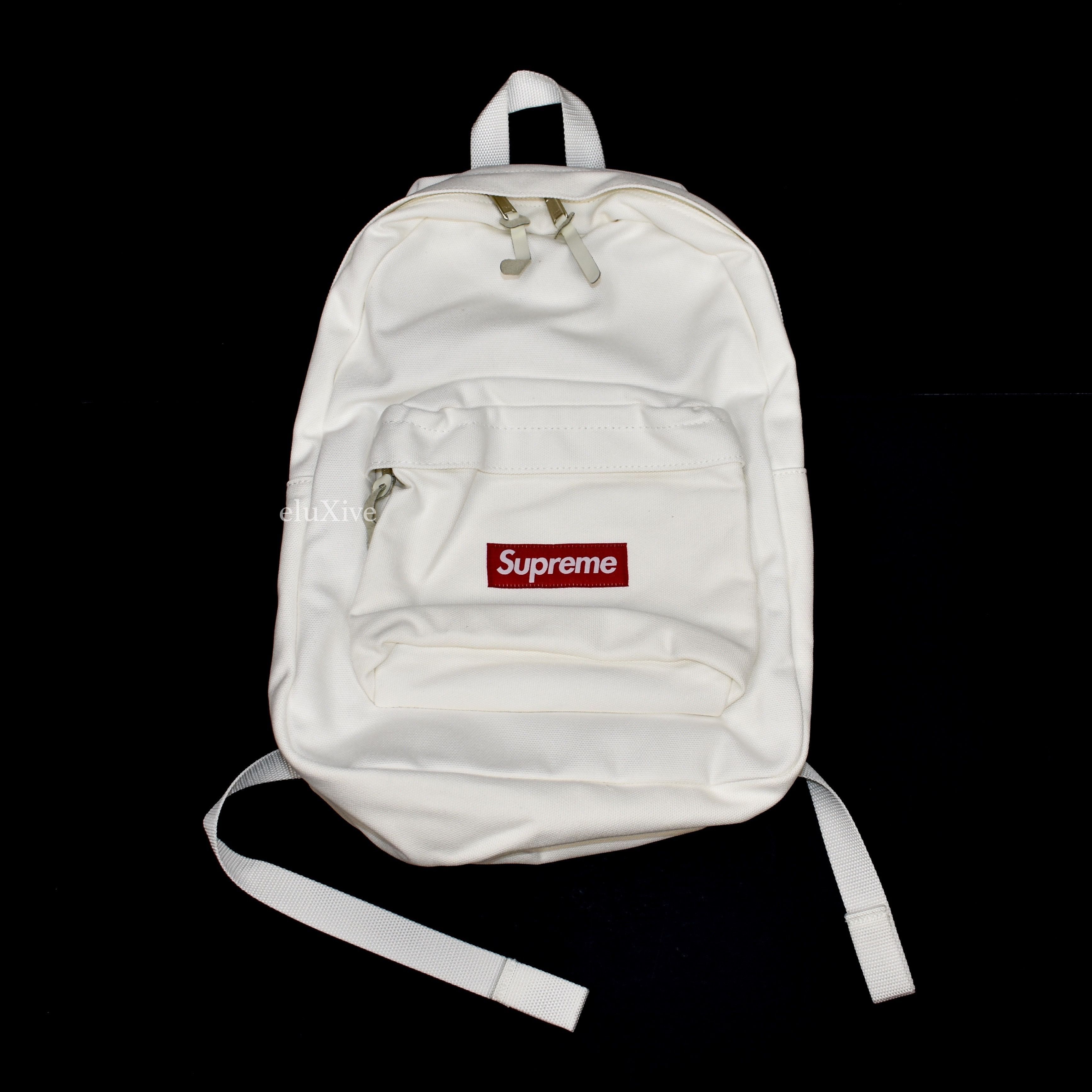 Supreme White Canvas Red Box Logo Backpack FW20 DS TOP DRWR