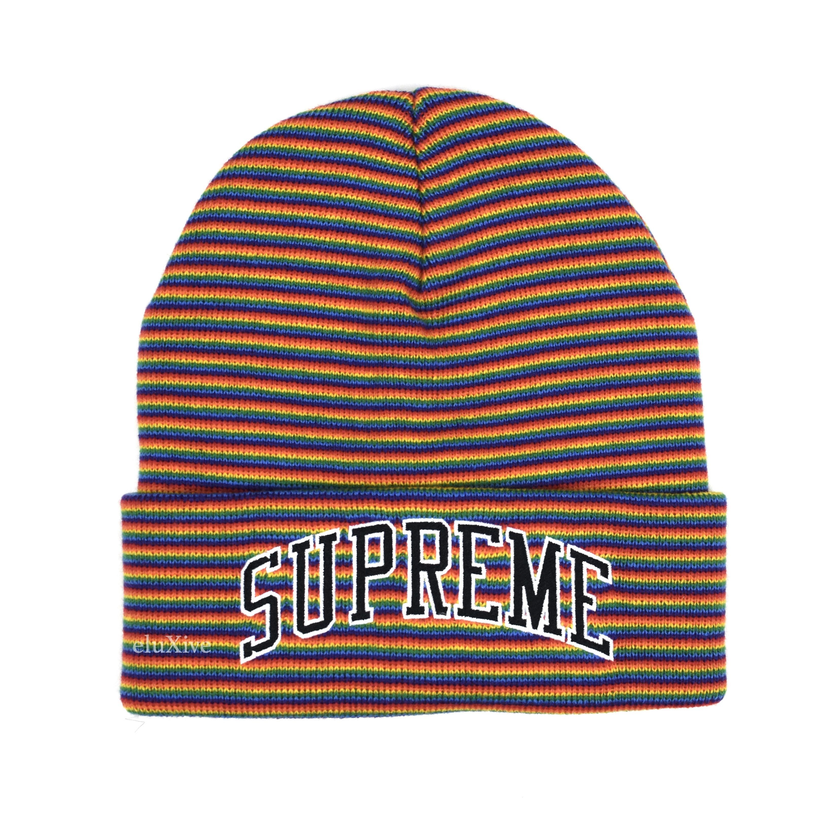 Supreme Rainbow Stripe Arc Logo Beanie DS TOP DRWR