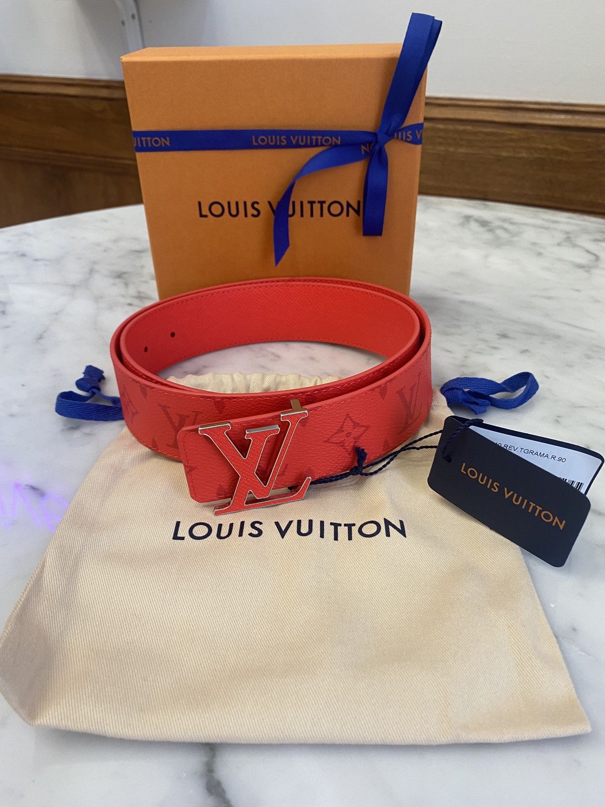 Louis Vuitton Fire Red Monogram LV Buckle Belt SS22 TOP DRWR