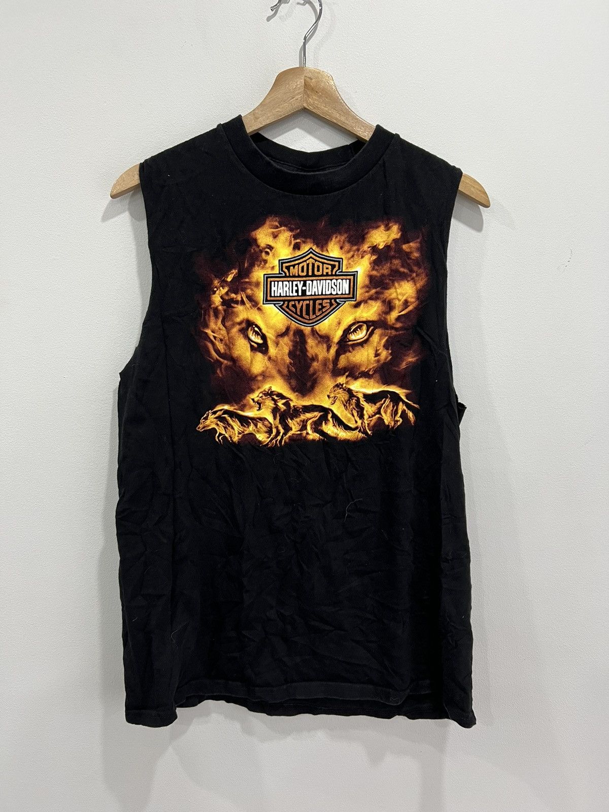 ~00'S Harley-Davidson Fire Pattern Long T-Shirt, Men's XL Size cotton black type Vintage Second Hand