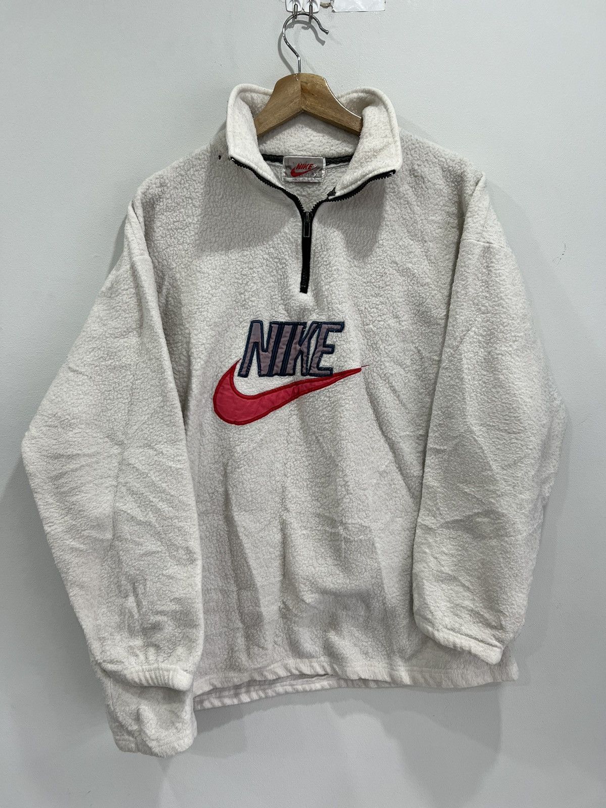 Vintage 90s Nike Quarter Zip Fleece Sweater swoosh check TOP DRWR