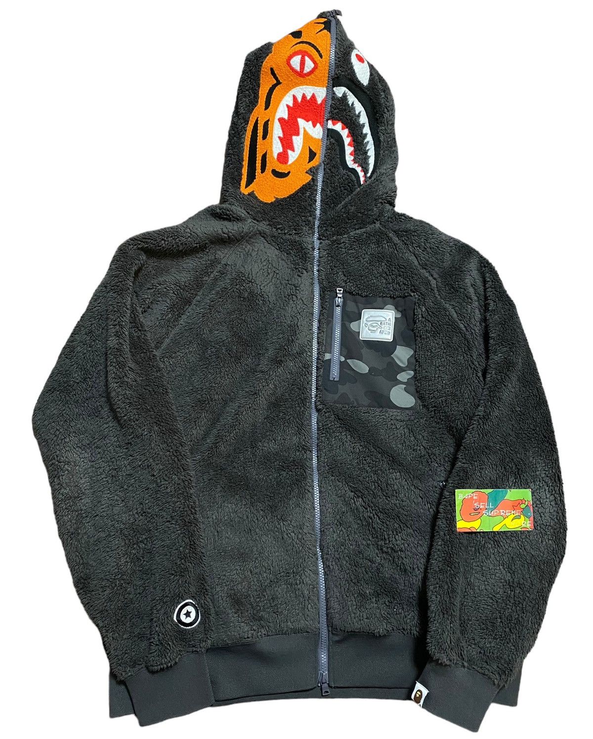 BAPE Boa Tiger Shark Full Zip Hoodie Khaki TOP DRWR