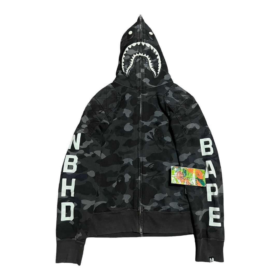 Bape Neighborhood BAPE NEIGHBORHOOD Shark Full Zip Hoodie Black Camo TOP DRWR