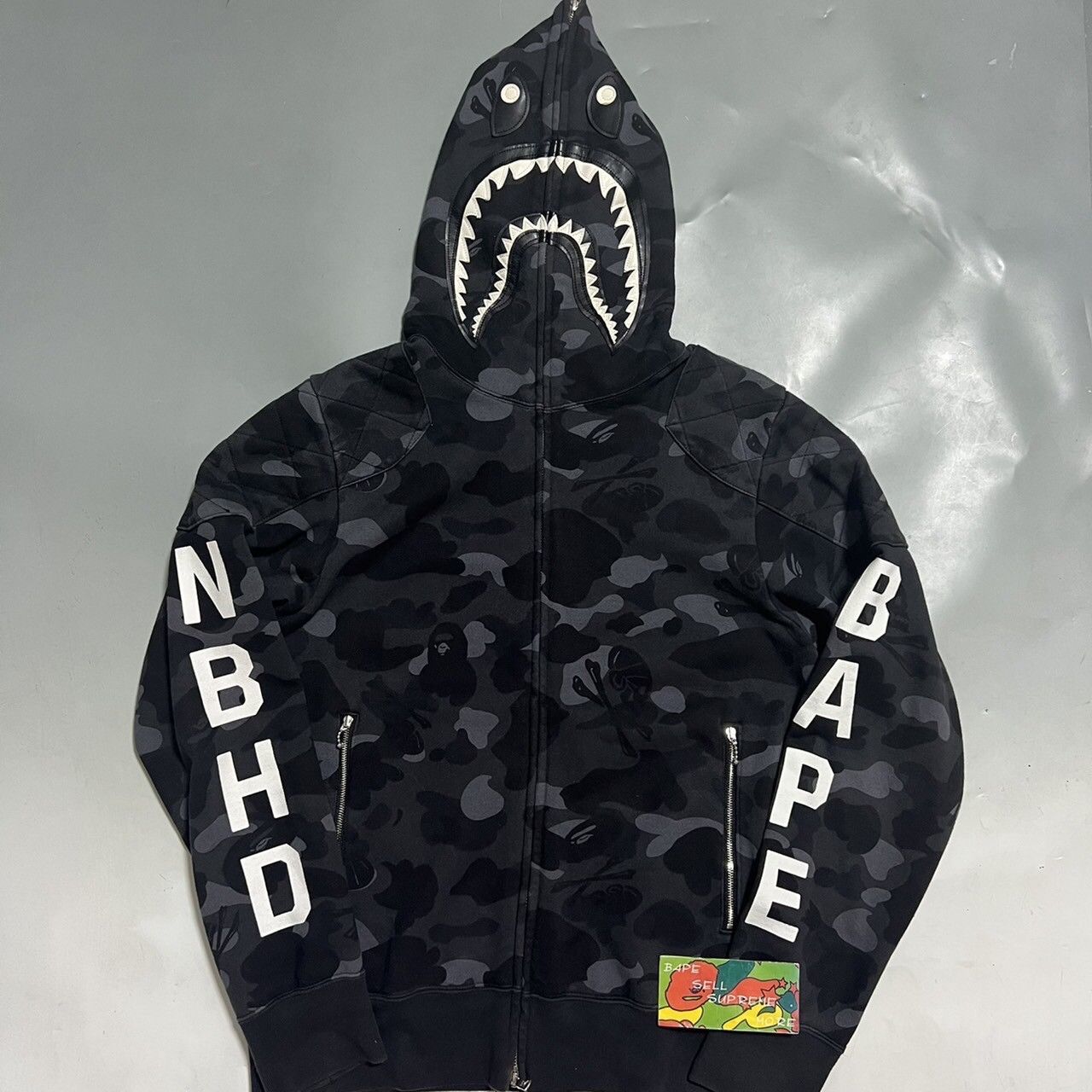 BAPE NEIGHBORHOOD shark full zip hoodie black camo TOP DRWR