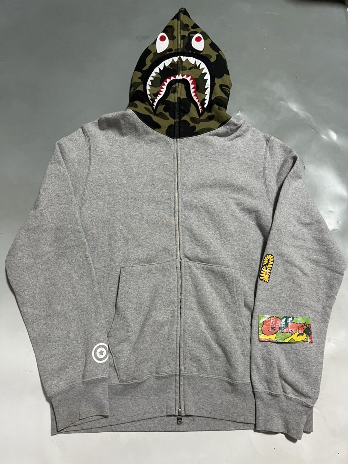 Bape shark hoodie grey camo best sale