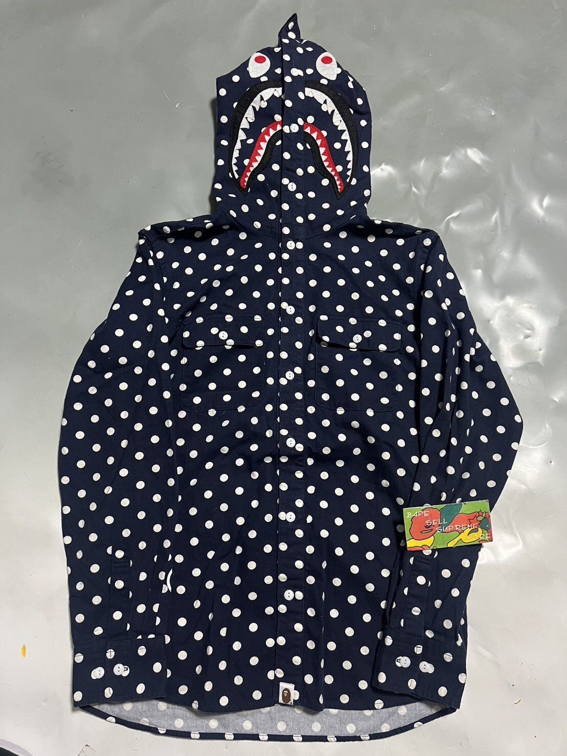 BAPE shark long sleeve shirt Navy dot TOP DRWR