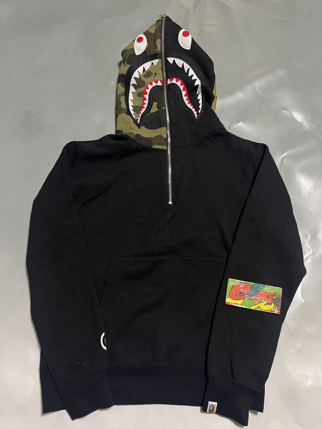 BAPE shark half zip black TOP DRWR