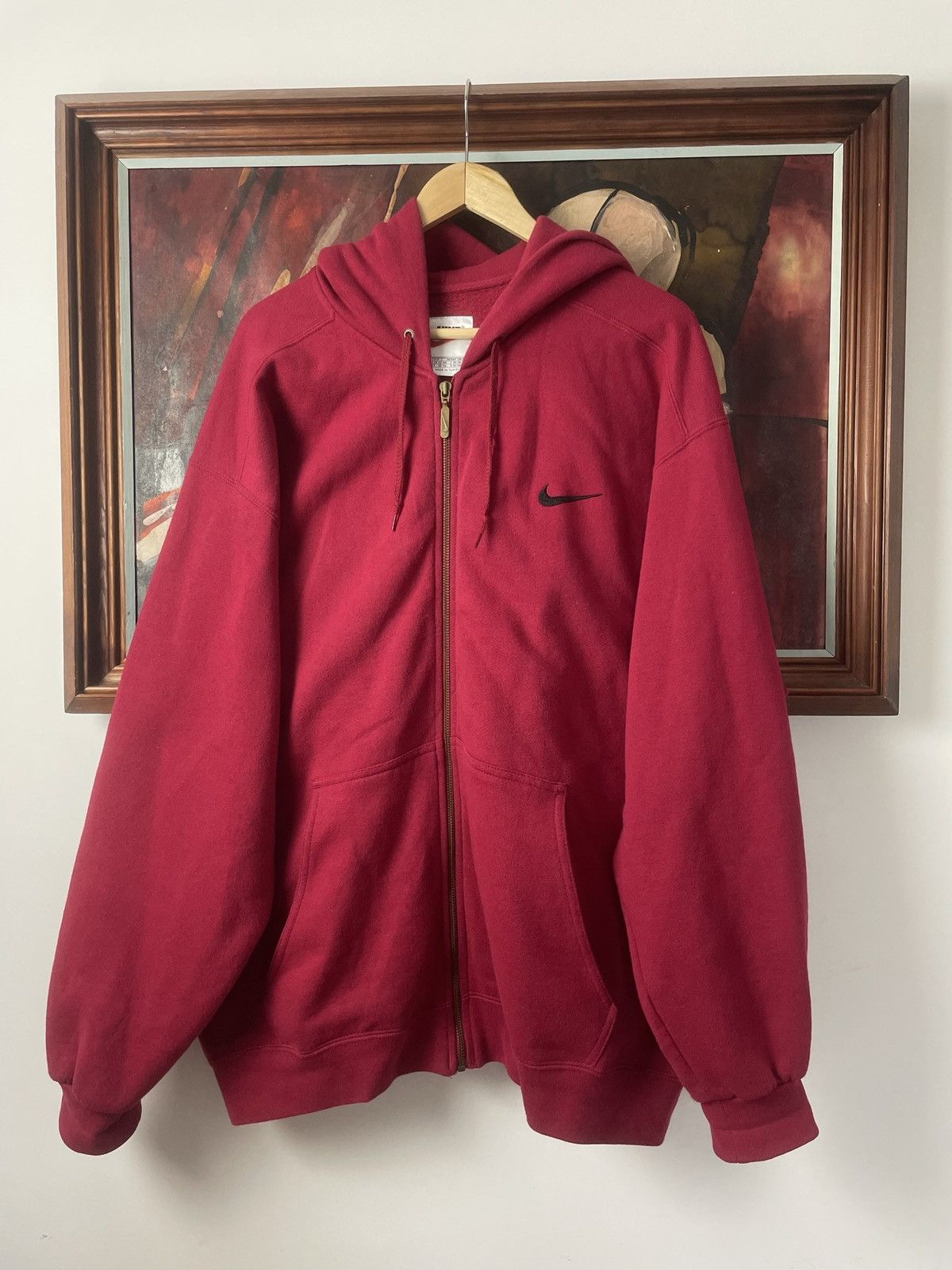 Nike 90s Burgundy Mini Swoosh Vintage Zip Hoodie Rare Hype TOP DRWR