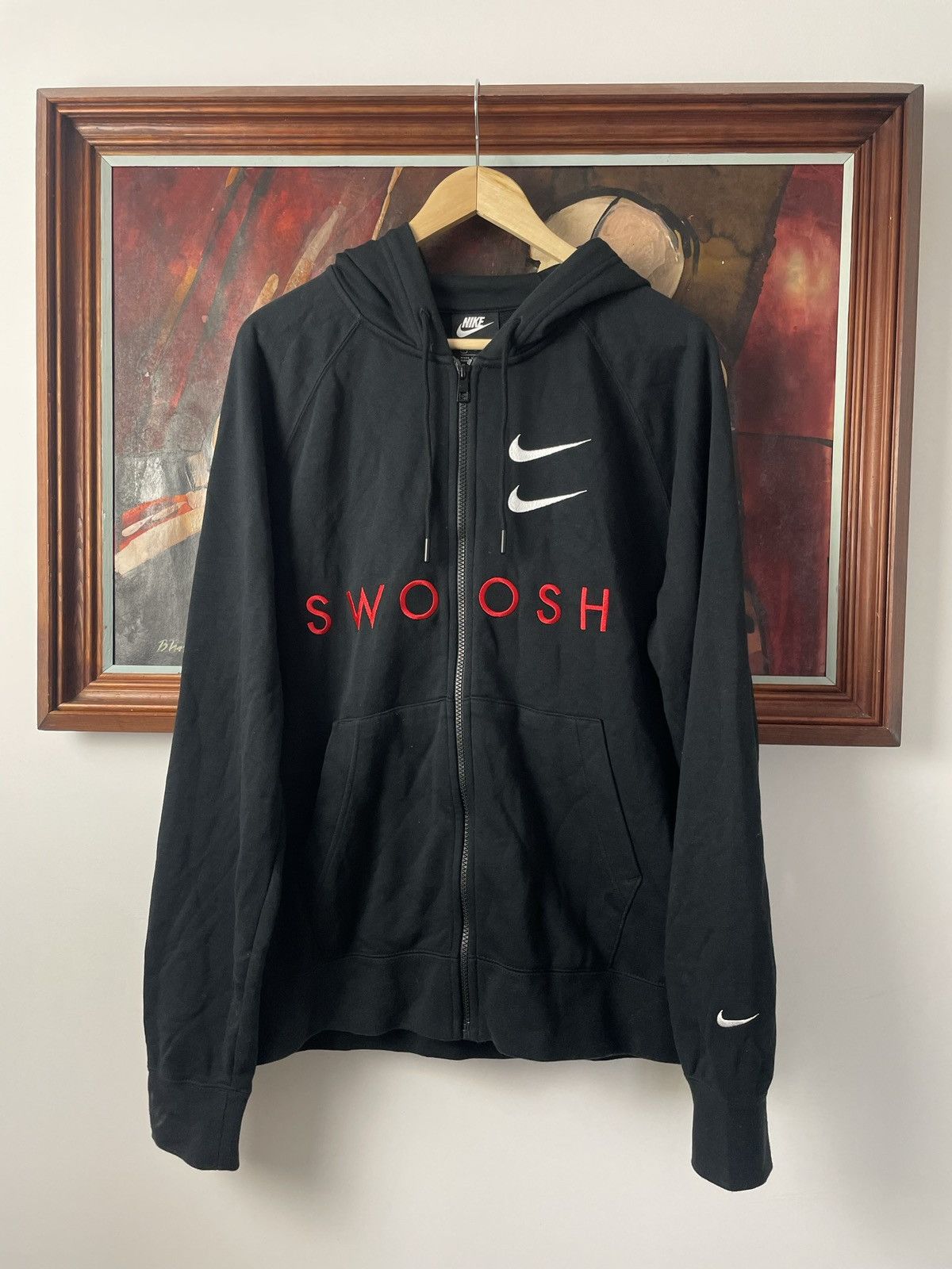 Vintage Nike Zip Hoodie Double Swoosh Big Back Logo Streetwear Y2k TOP DRWR
