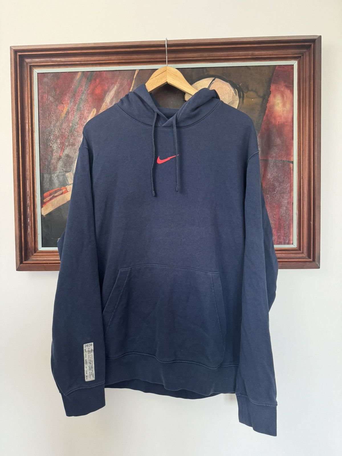 90s outlets midnight blue center swoosh Nike hoodie