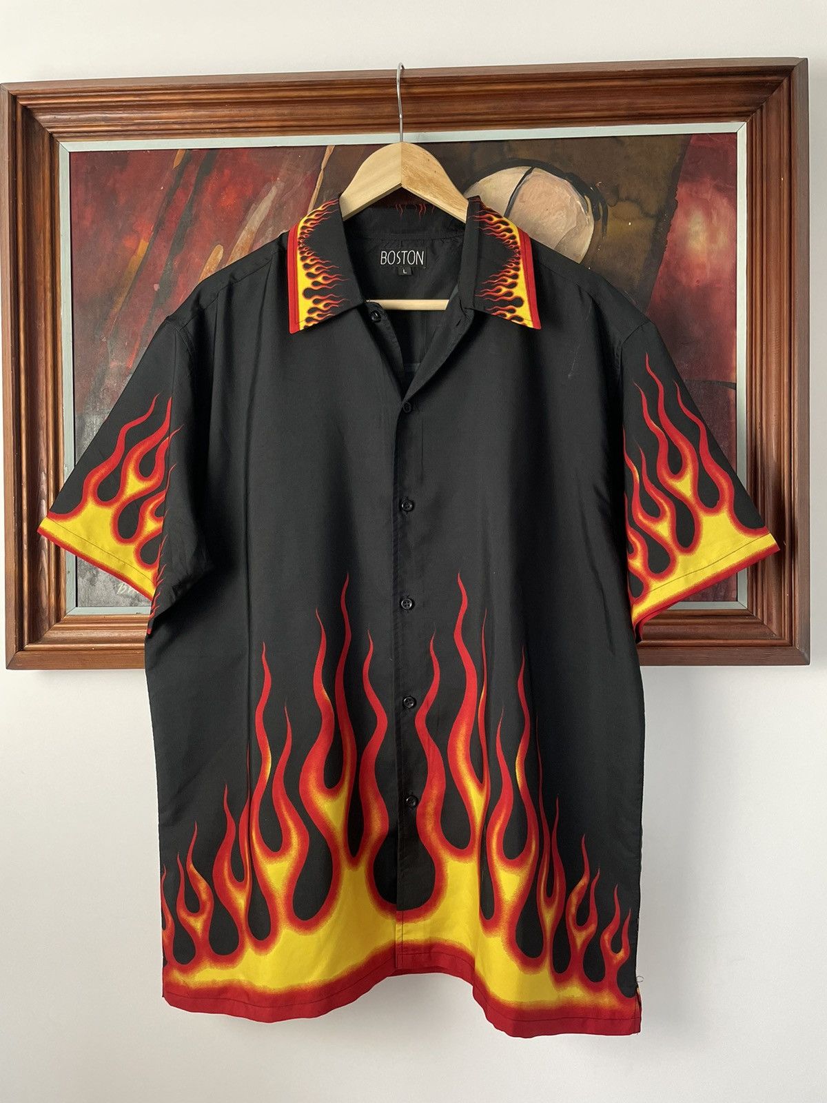 Vintage Guy Fieri Flame Button Up Shirt Fire 90s retro print TOP DRWR