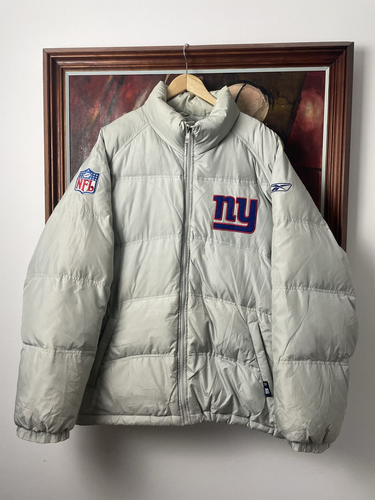 NFL Reebok Streetwear New York Giants NFL Reebok Football Down Puffer Jacket Rare TOP DRWR